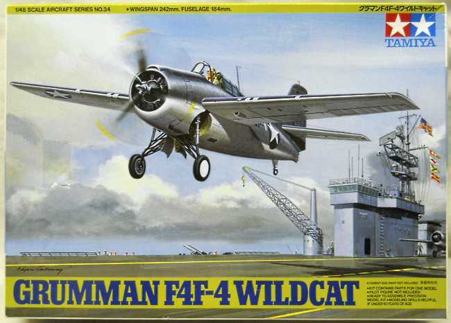 Tamiya 1/48 Grumman F4F-4 Wildcat - VF-41 USS Ranger / VMF-223 Marines / VGF-29 USS Santee / VF-22 USS Independence- (F4F4), 61034 plastic model kit